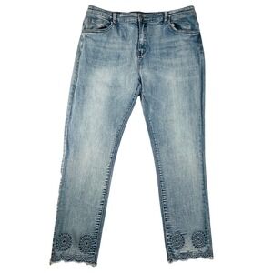 Coco+Carmen Everstretch Jeans Womens XXL Blue Sunburst Embroidered Raw Hem Boho